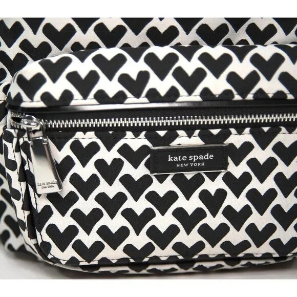 Kate Spade Sam Icon Black White Heart Nylon Jacquard Small Backpack Bag NWT - Picture 3 of 7